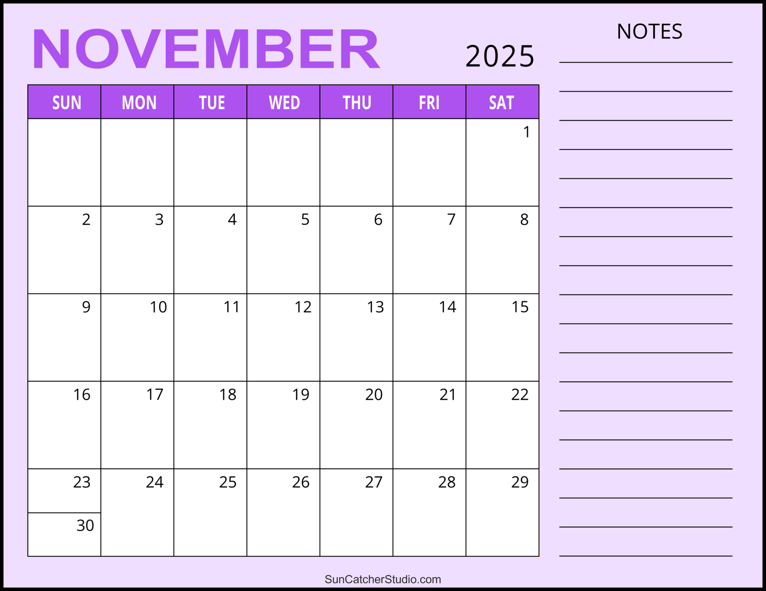 November 2025 Calendar (Free Printable) – Free Printables inside Printable Calendar November 2025 with Lines