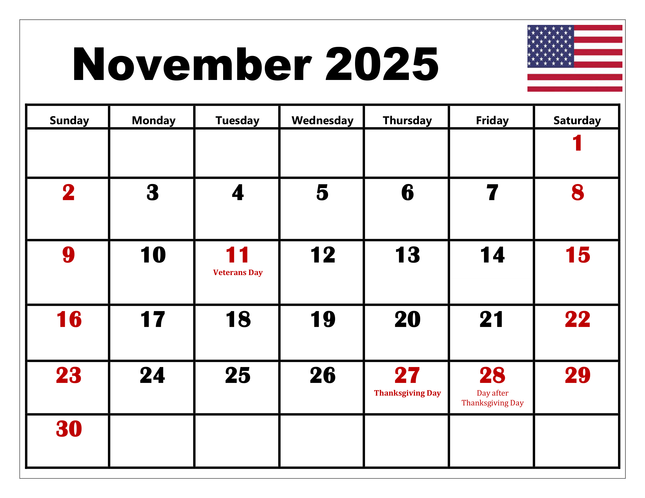 November 2025 Calendar Printable Pdf Template With Holidays inside Printable Calendar November 2025 with Holidays