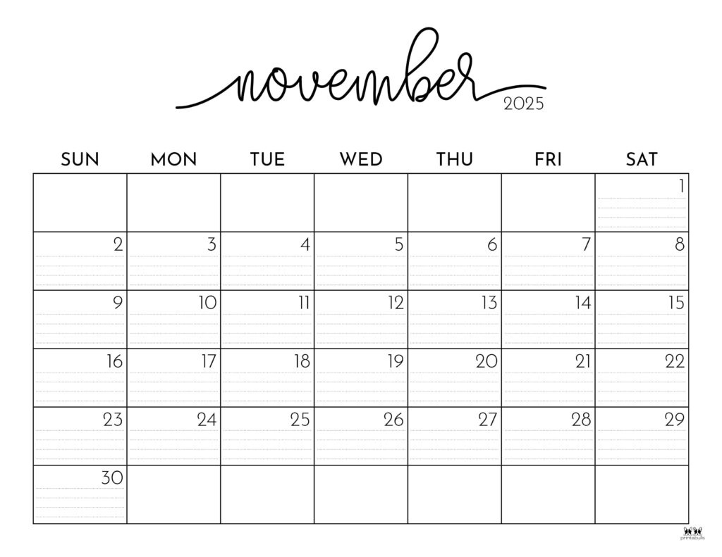 November 2025 Calendars - 107 Free Printables | Printabulls with regard to November 2025 Calendar with Lines