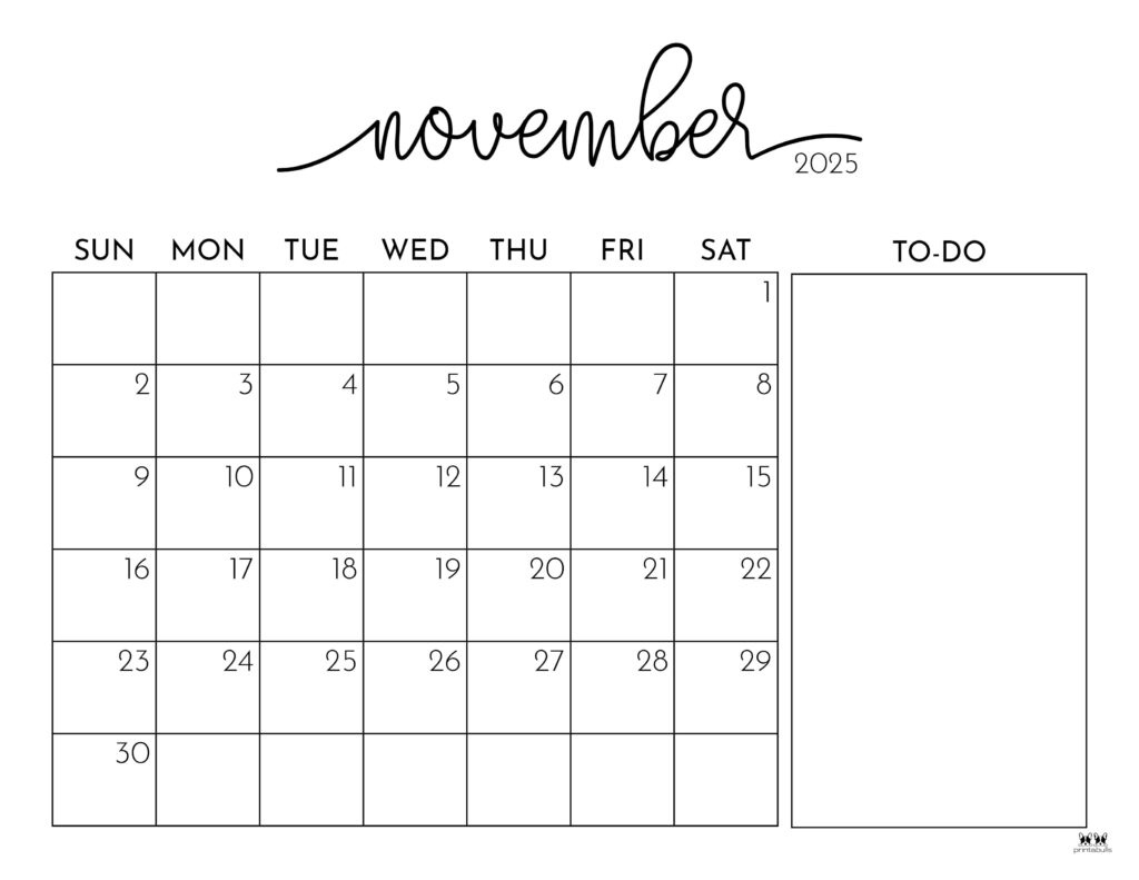 November 2025 Calendars - 107 Free Printables | Printabulls within November 2025 Calendar Free